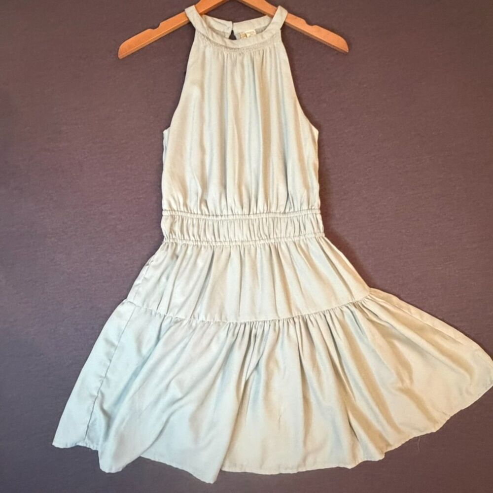 Japna Sage Green Halter Tiered Mini Dress Smocked Waist Size Small